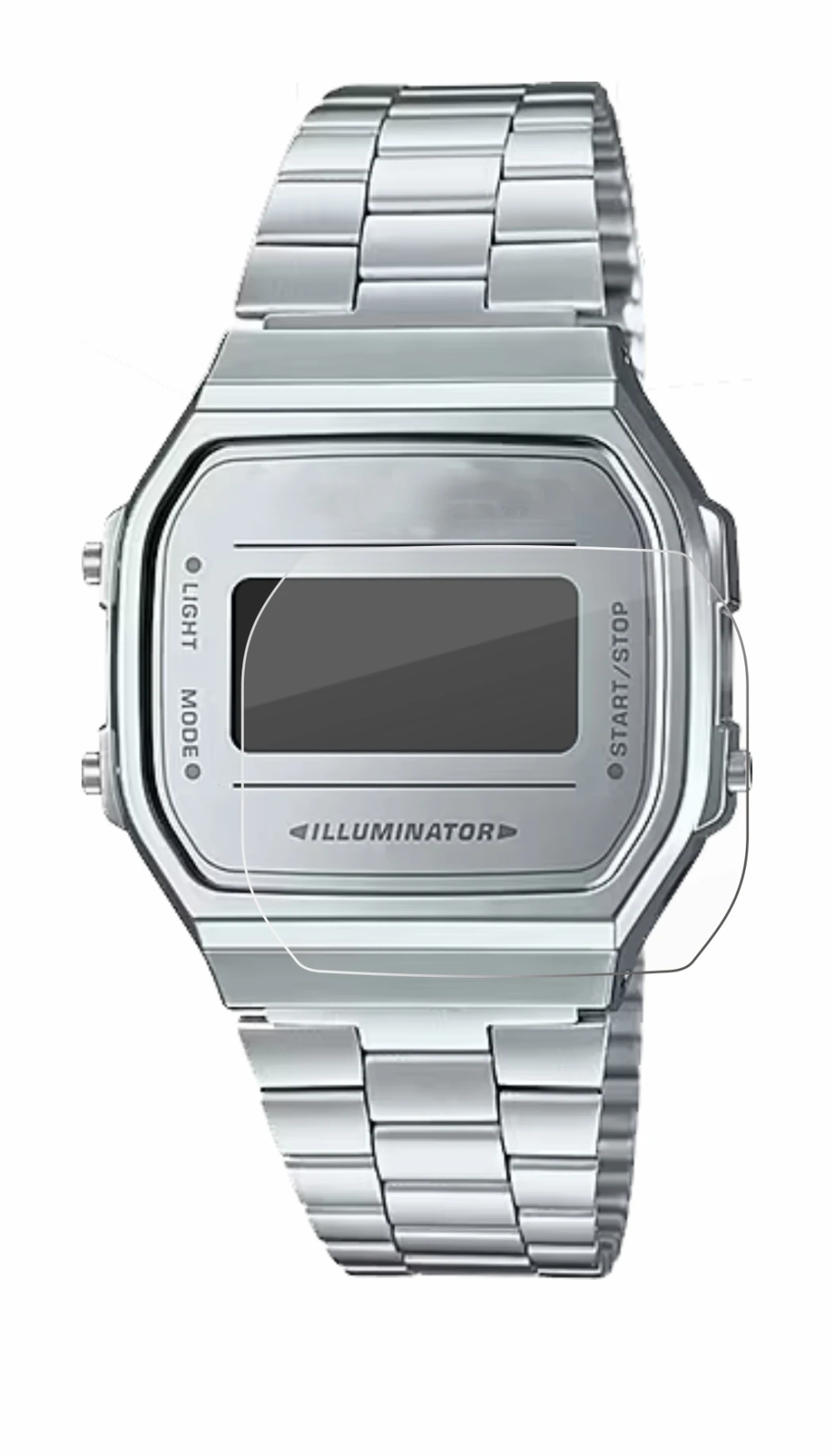 Immagine del dispositivo Casio A168WEM-7EF con un'ampia varietà di protezioni per lo schermo.