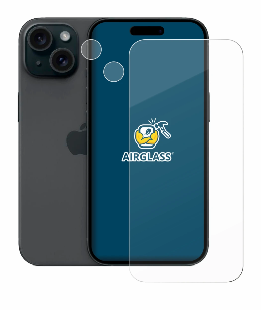 Immagine del dispositivo Apple iPhone 15 (Fronte+Fotocamera) con un'ampia varietà di protezioni per lo schermo.