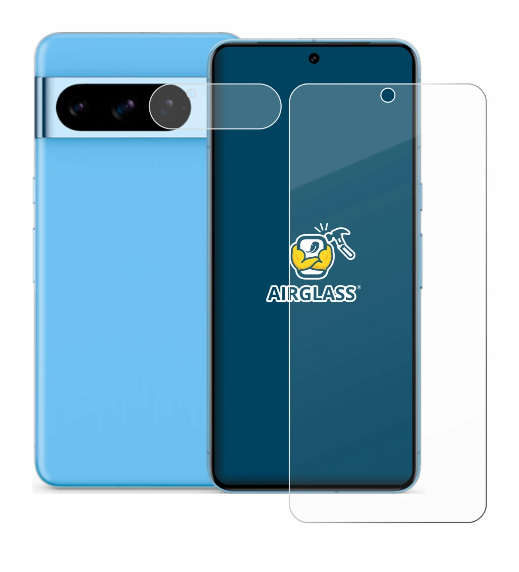 Immagine del dispositivo Google Pixel 8 Pro (Fronte+Fotocamera) con un'ampia varietà di protezioni per lo schermo.