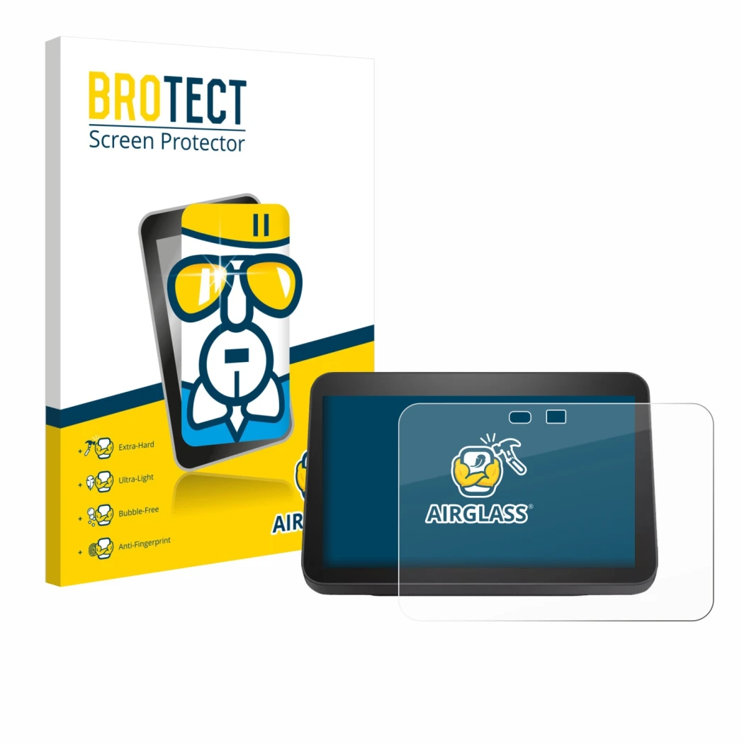 Parte frontale di una confezione del prodotto con il logo del marchio BROTECT. Accanto è raffigurato il dispositivo Amazon Ech