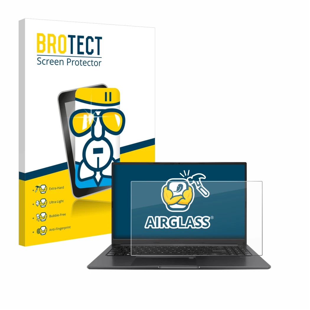 Parte frontale di una confezione del prodotto con il logo del marchio BROTECT. Accanto è raffigurato il dispositivo ASUS Vivob