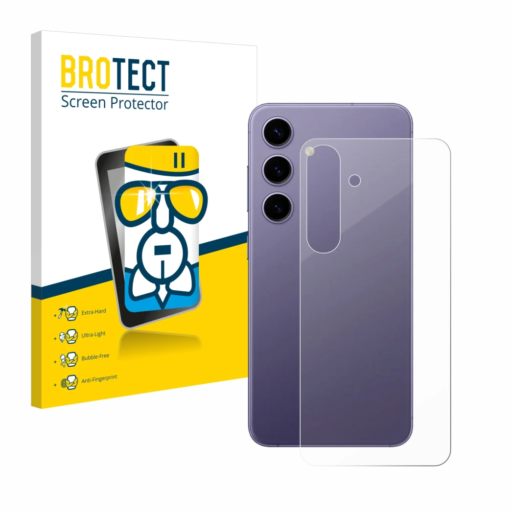 Parte frontale di una confezione del prodotto con il logo del marchio BROTECT. Accanto è raffigurato il dispositivo Samsung Ga