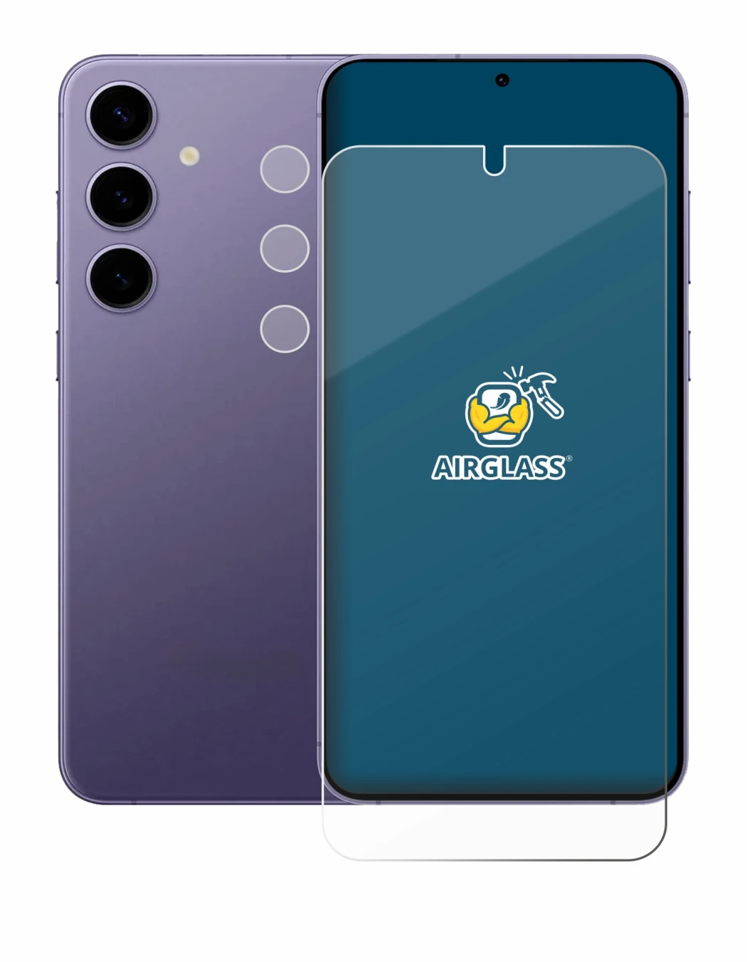 Immagine del dispositivo Samsung Galaxy S24 Plus (Fronte+Fotocamera) con un'ampia varietà di protezioni per lo schermo.