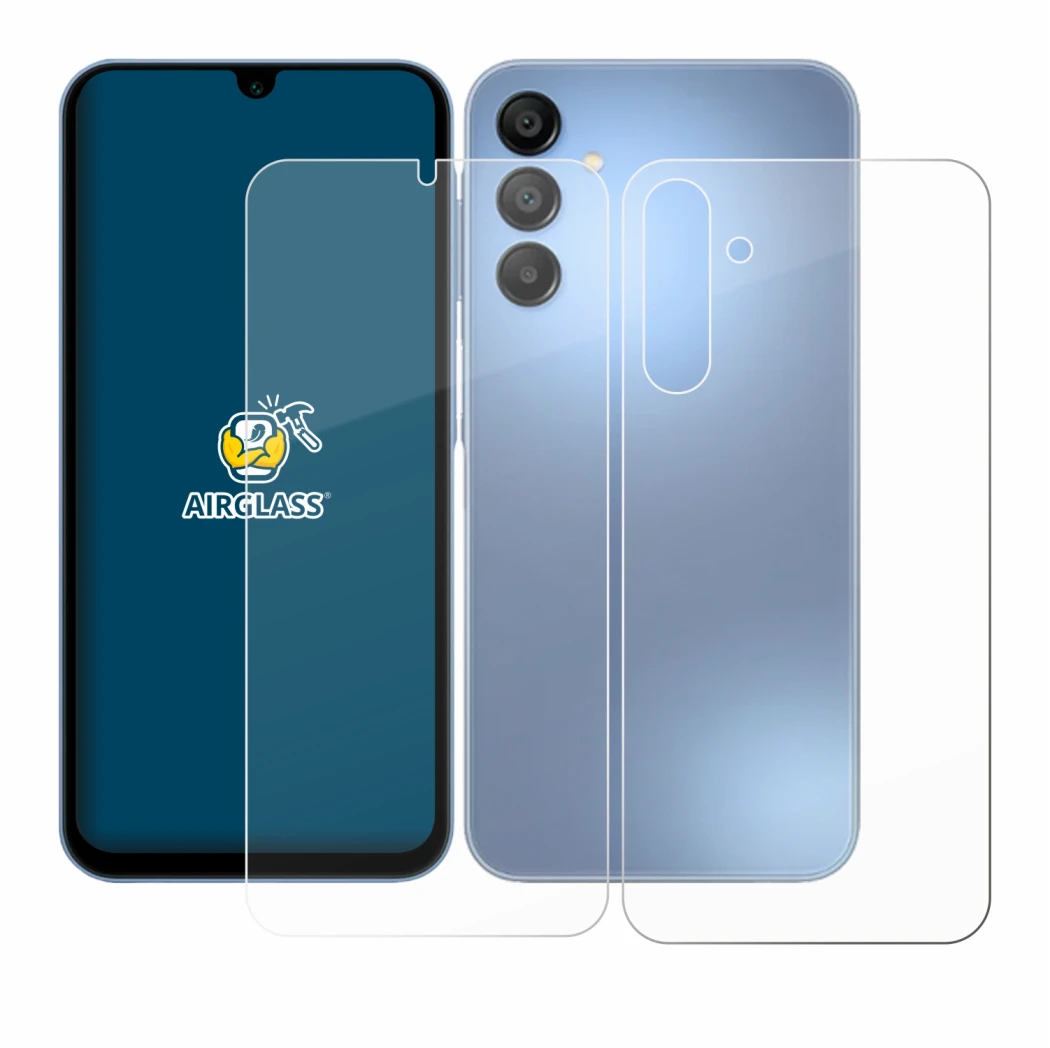 Immagine del dispositivo Samsung Galaxy A15 (Fronte+Retro) con un'ampia varietà di protezioni per lo schermo.