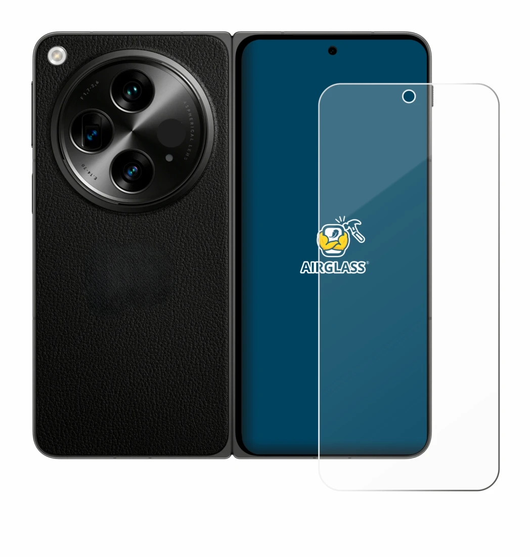 Immagine del dispositivo OnePlus Open (case-friendly) con un'ampia varietà di protezioni per lo schermo.