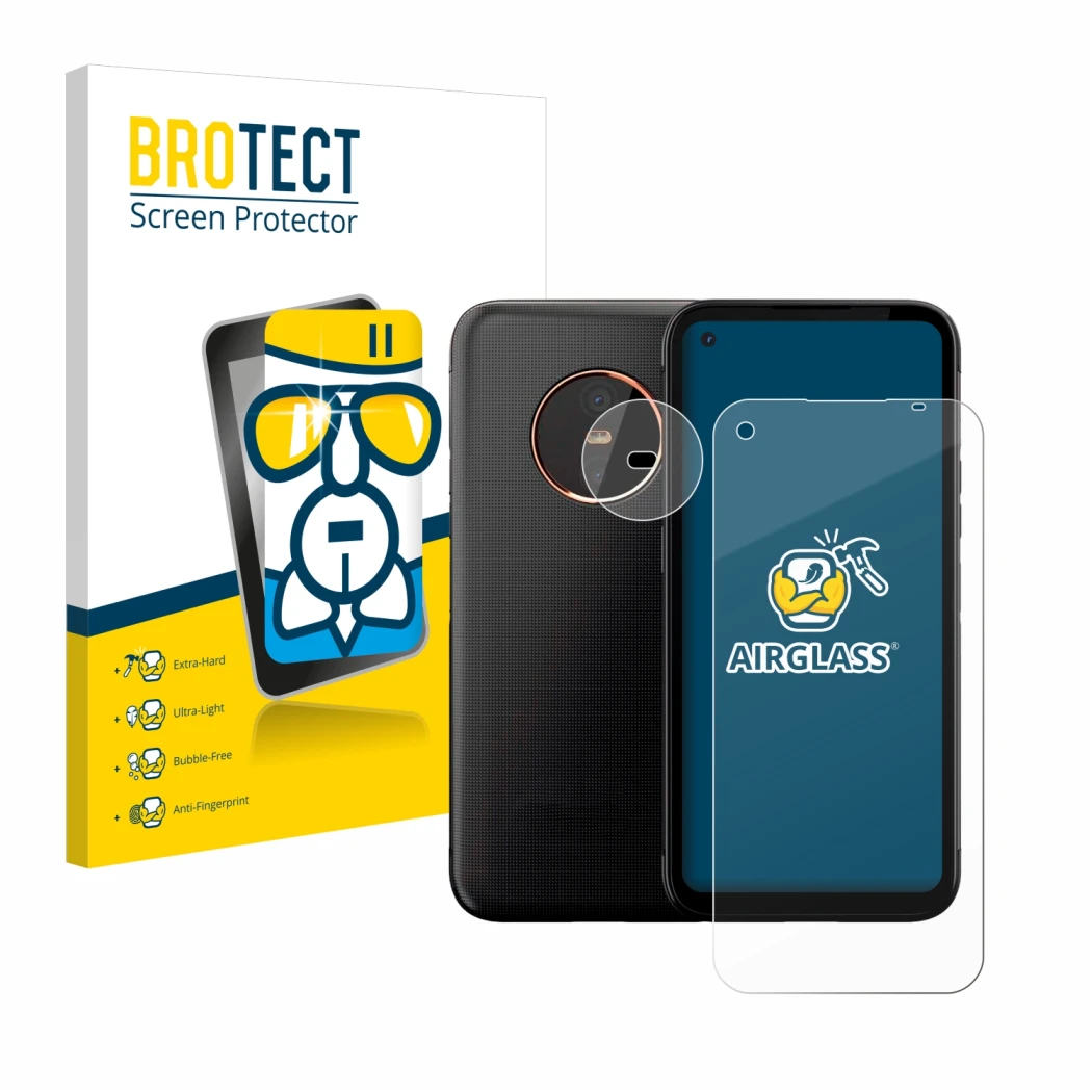 Parte frontale di una confezione del prodotto con il logo del marchio BROTECT. Accanto è raffigurato il dispositivo Gigaset GX