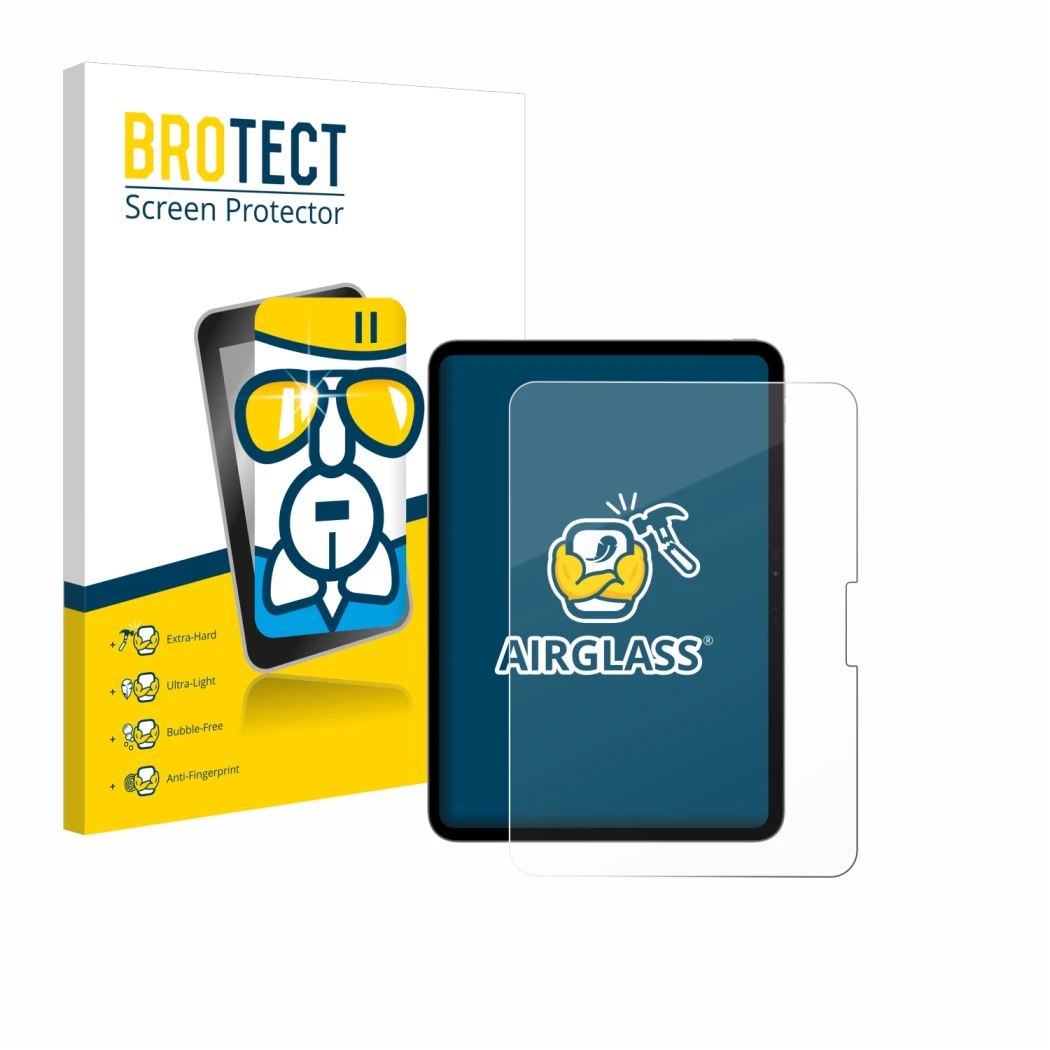 Parte frontale di una confezione del prodotto con il logo del marchio BROTECT. Accanto è raffigurato il dispositivo Apple iPad