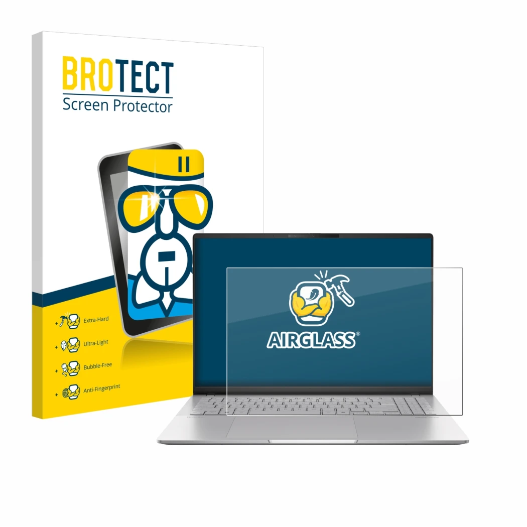 Parte frontale di una confezione del prodotto con il logo del marchio BROTECT. Accanto è raffigurato il dispositivo ASUS Vivob