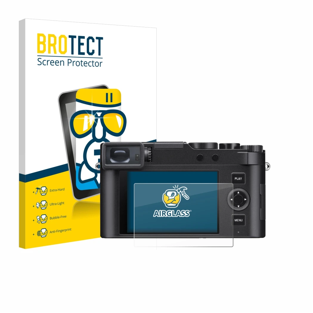 Parte frontale di una confezione del prodotto con il logo del marchio BROTECT. Accanto è raffigurato il dispositivo Leica D-Lu