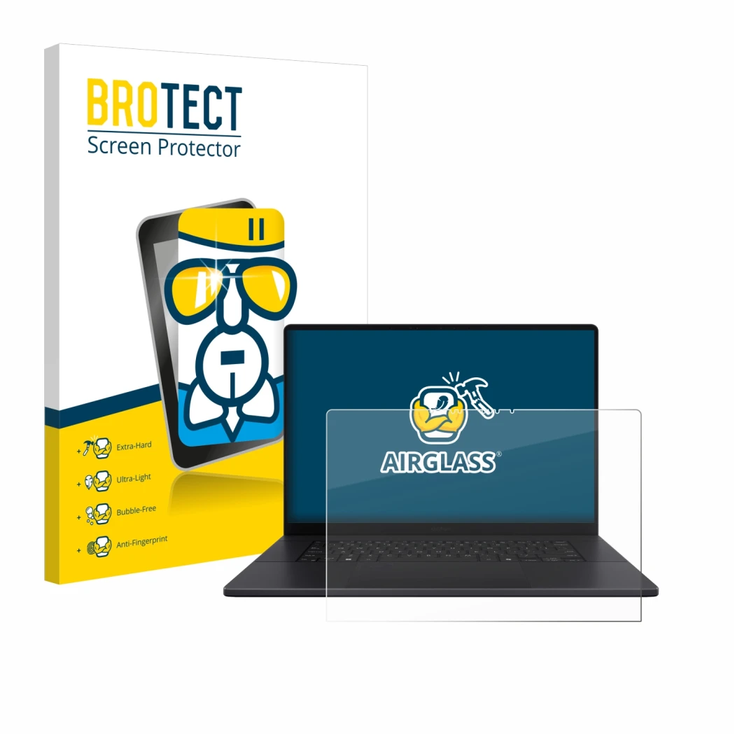 Parte frontale di una confezione del prodotto con il logo del marchio BROTECT. Accanto è raffigurato il dispositivo ASUS ProAr