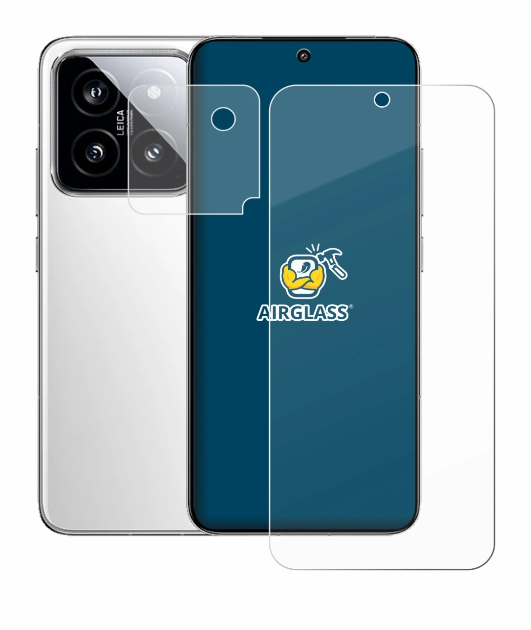 Immagine del dispositivo Xiaomi 14 (Fronte+Fotocamera) con un'ampia varietà di protezioni per lo schermo.