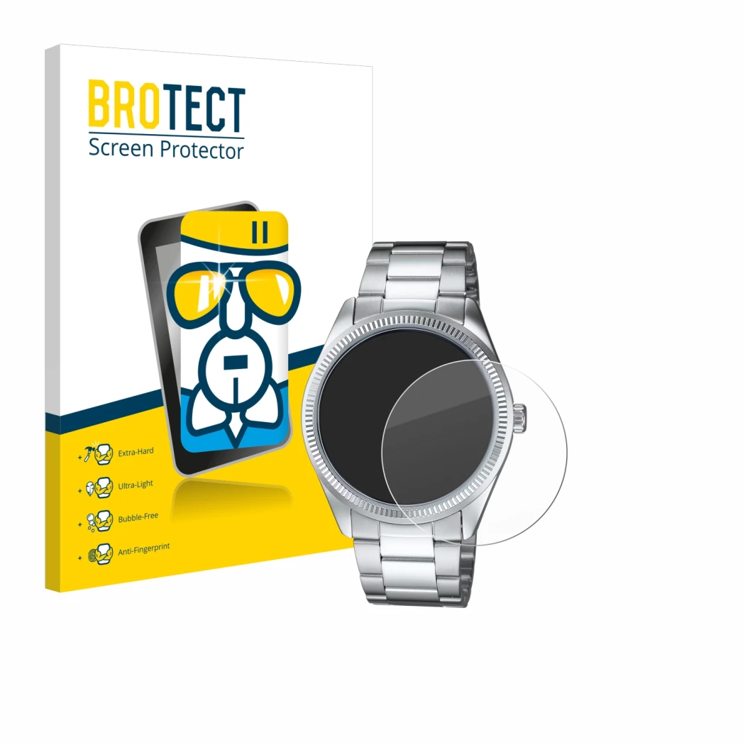 Parte frontale di una confezione del prodotto con il logo del marchio BROTECT. Accanto è raffigurato il dispositivo Casio MTP-