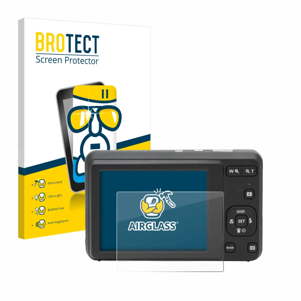 Parte frontale di una confezione del prodotto con il logo del marchio BROTECT. Accanto è raffigurato il dispositivo Kodak Pixp