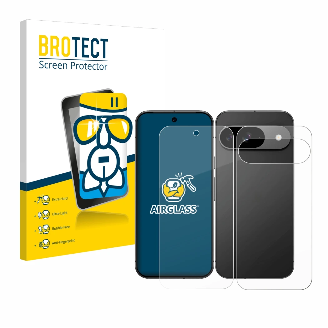 Parte frontale di una confezione del prodotto con il logo del marchio BROTECT. Accanto è raffigurato il dispositivo Google Pix