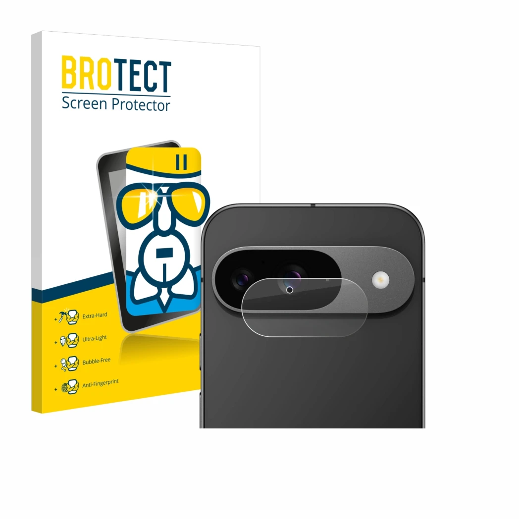 Parte frontale di una confezione del prodotto con il logo del marchio BROTECT. Accanto è raffigurato il dispositivo Google Pix