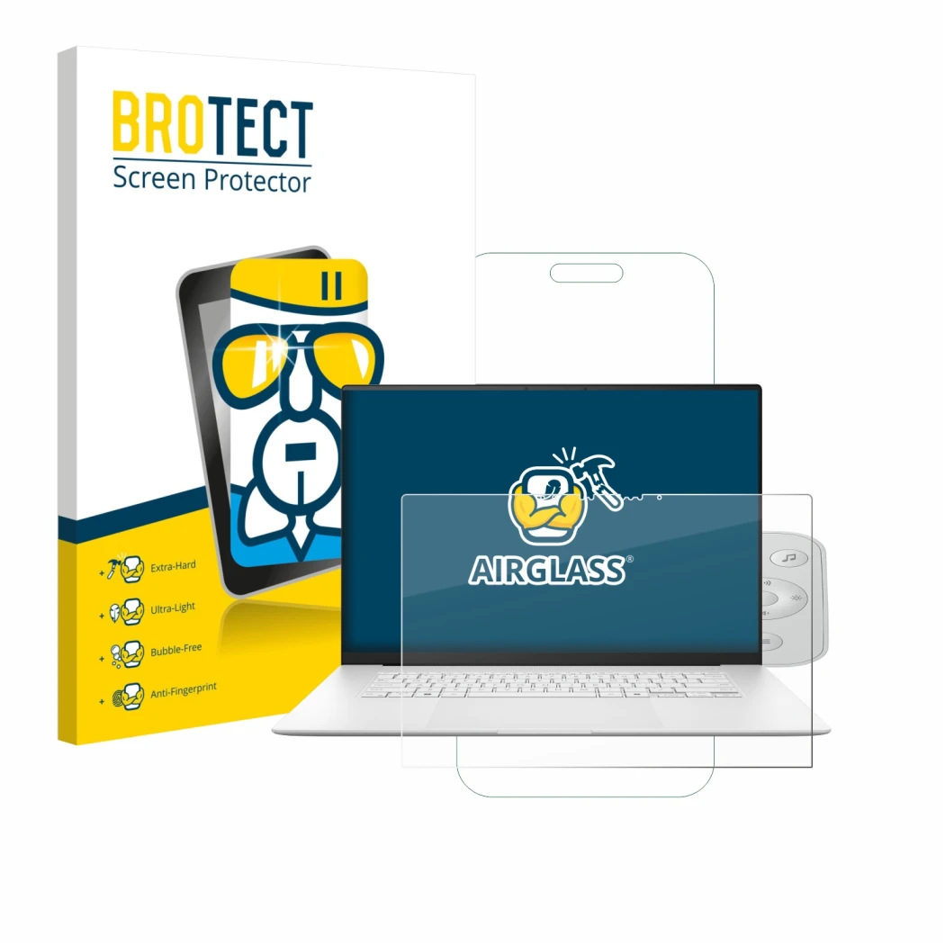 Parte frontale di una confezione del prodotto con il logo del marchio BROTECT. Accanto è raffigurato il dispositivo ASUS ZenBo