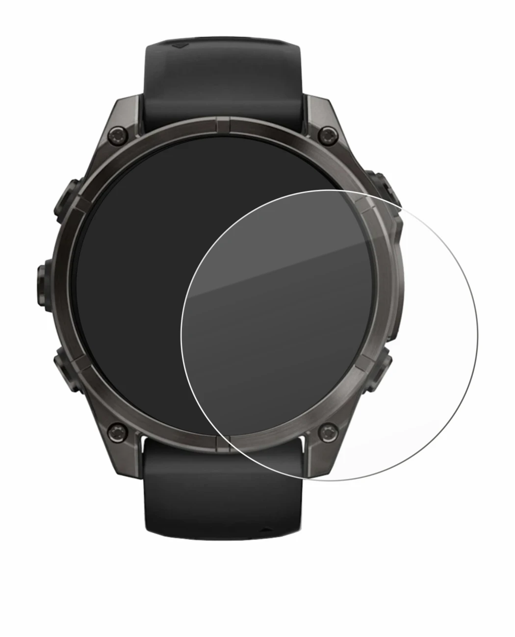 Immagine del dispositivo Garmin Fenix 8 AMOLED (47 mm) con un'ampia varietà di protezioni per lo schermo.