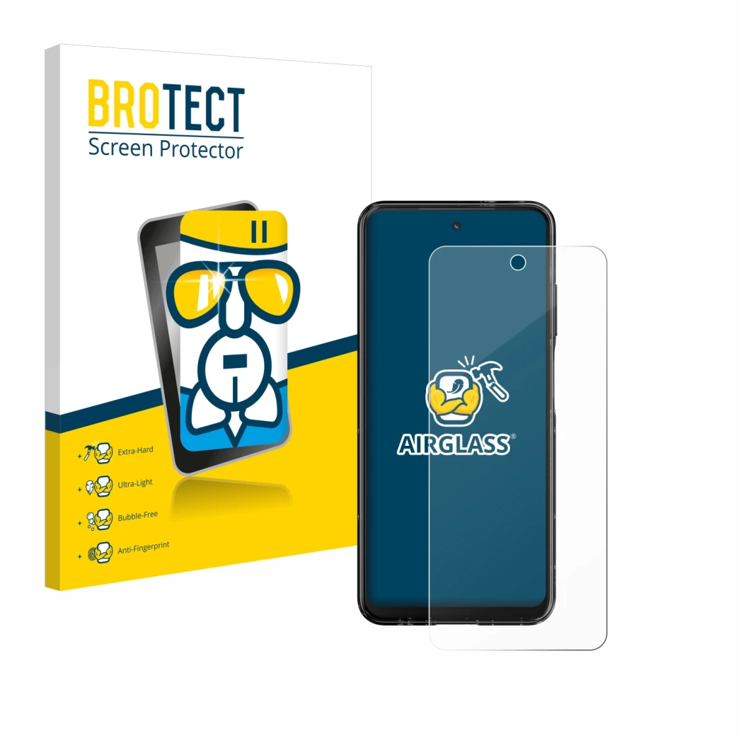 Parte frontale di una confezione del prodotto con il logo del marchio BROTECT. Accanto è raffigurato il dispositivo HMD Fusion