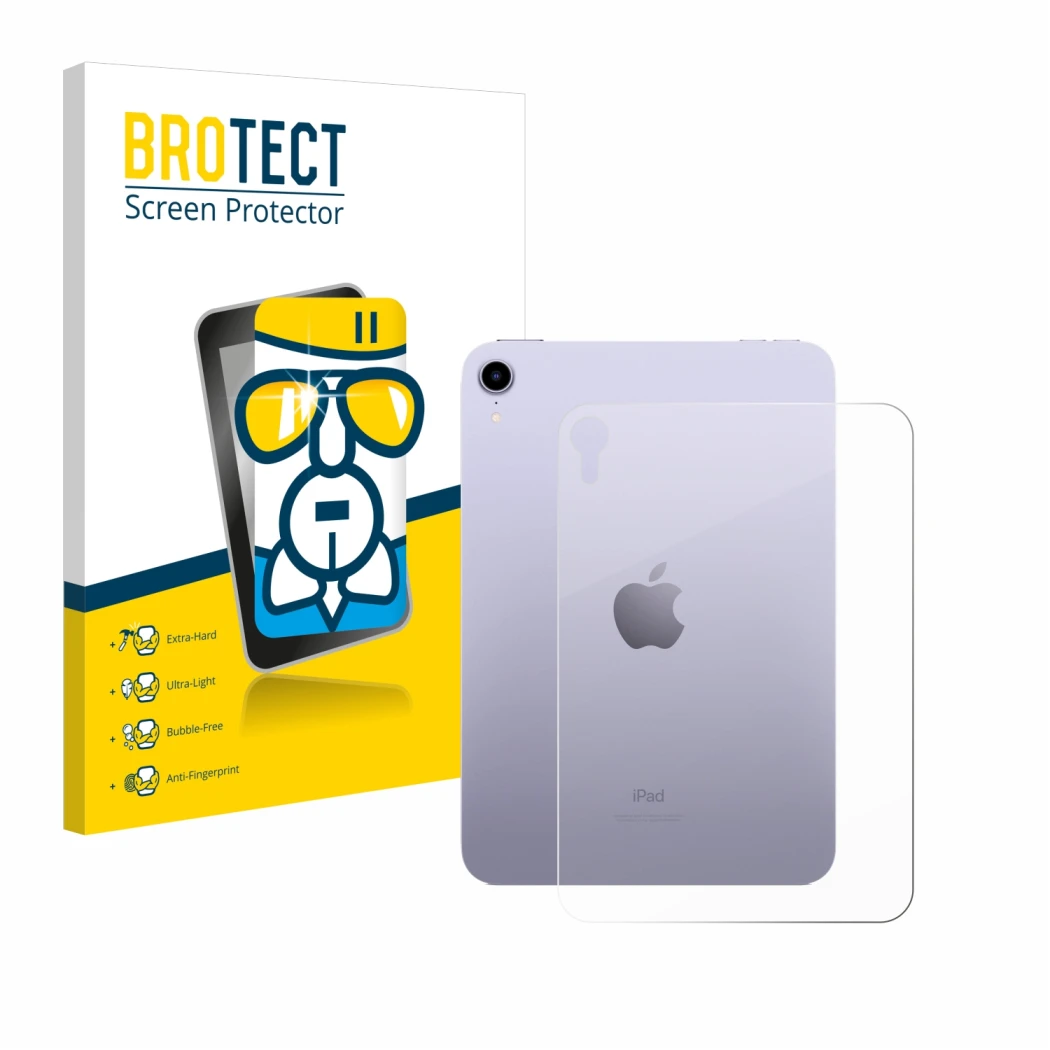 Parte frontale di una confezione del prodotto con il logo del marchio BROTECT. Accanto è raffigurato il dispositivo Apple iPad