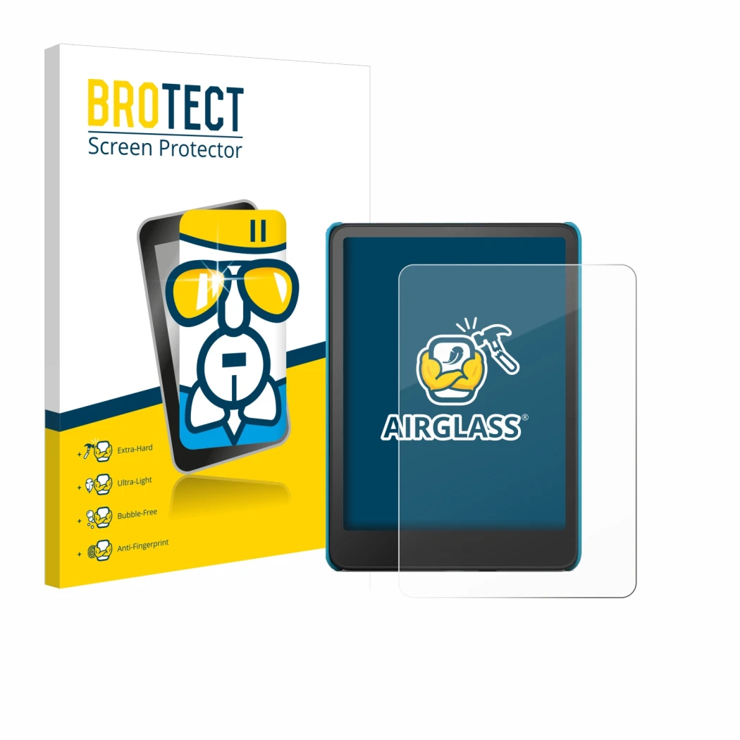 Parte frontale di una confezione del prodotto con il logo del marchio BROTECT. Accanto è raffigurato il dispositivo Amazon Kin