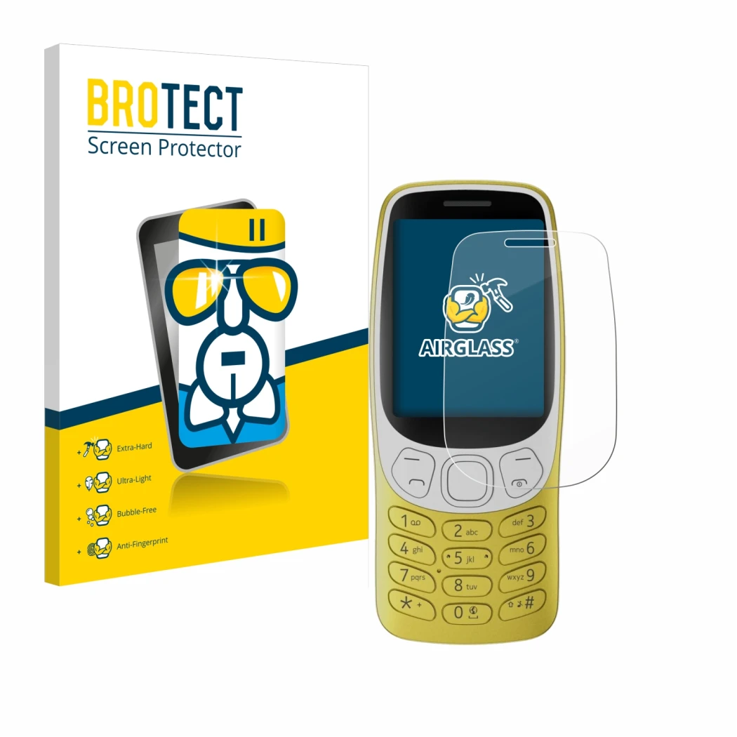 Parte frontale di una confezione del prodotto con il logo del marchio BROTECT. Accanto è raffigurato il dispositivo Nokia 3210