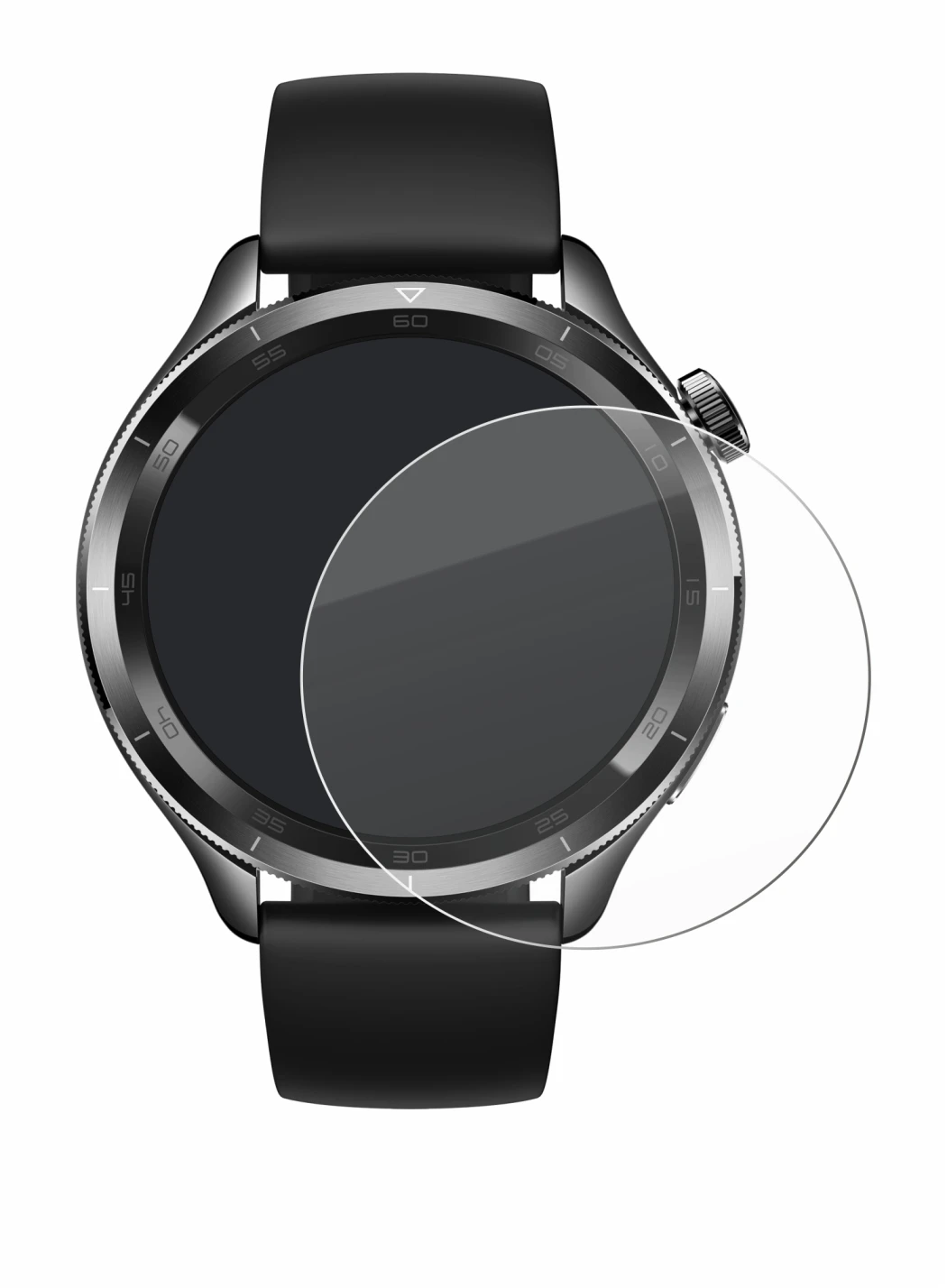 Immagine del dispositivo Xiaomi Watch S4 (47 mm) con un'ampia varietà di protezioni per lo schermo.