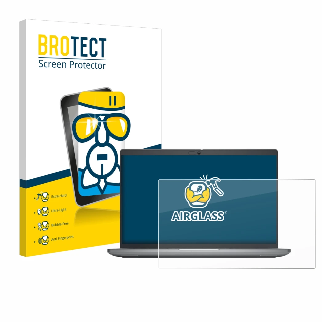 Parte frontale di una confezione del prodotto con il logo del marchio BROTECT. Accanto è raffigurato il dispositivo Dell Latit