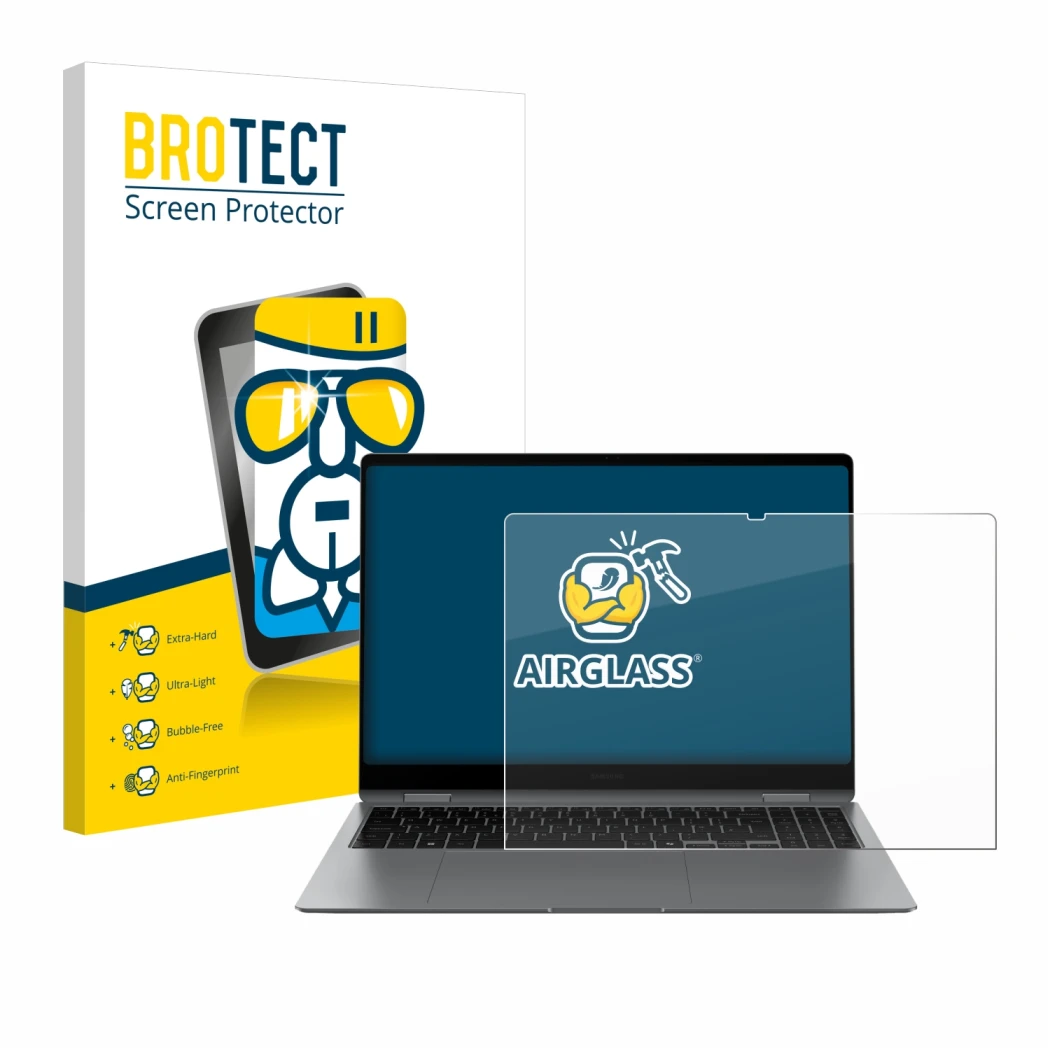 Parte frontale di una confezione del prodotto con il logo del marchio BROTECT. Accanto è raffigurato il dispositivo Samsung Ga