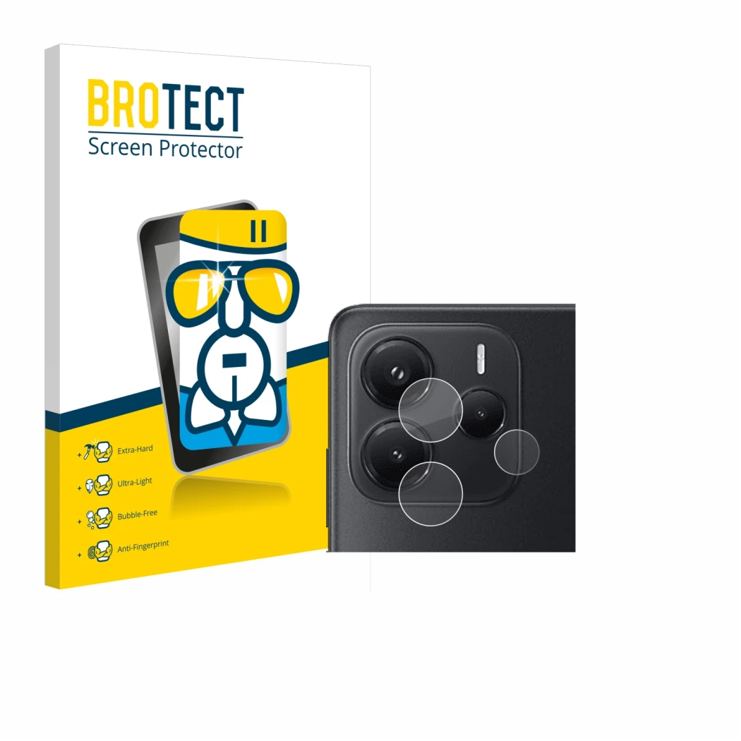 Parte frontale di una confezione del prodotto con il logo del marchio BROTECT. Accanto è raffigurato il dispositivo Xiaomi Red