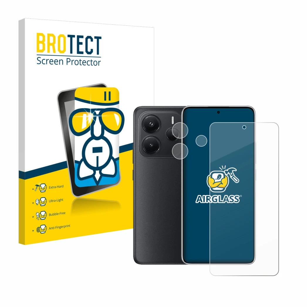 Parte frontale di una confezione del prodotto con il logo del marchio BROTECT. Accanto è raffigurato il dispositivo Xiaomi Red