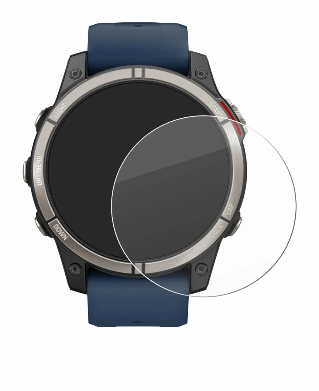 Immagine del dispositivo Garmin quatix 7 Pro con un'ampia varietà di protezioni per lo schermo.