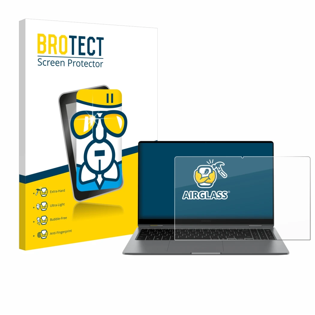 Parte frontale di una confezione del prodotto con il logo del marchio BROTECT. Accanto è raffigurato il dispositivo Samsung Ga