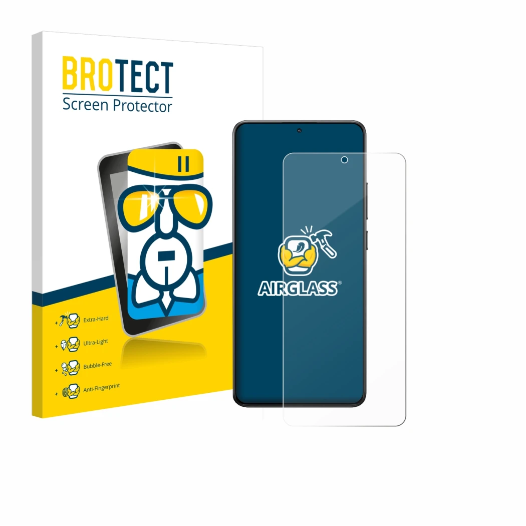 Parte frontale di una confezione del prodotto con il logo del marchio BROTECT. Accanto è raffigurato il dispositivo Xiaomi Poc