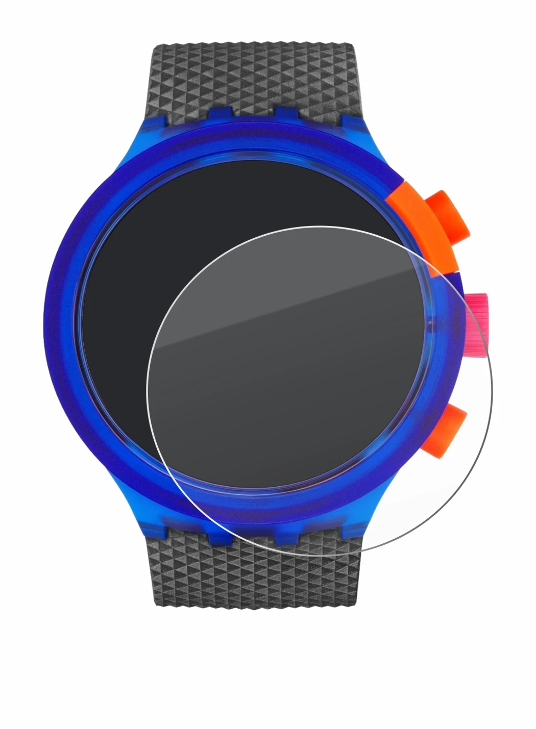 Immagine del dispositivo Swatch Neon Party con un'ampia varietà di protezioni per lo schermo.