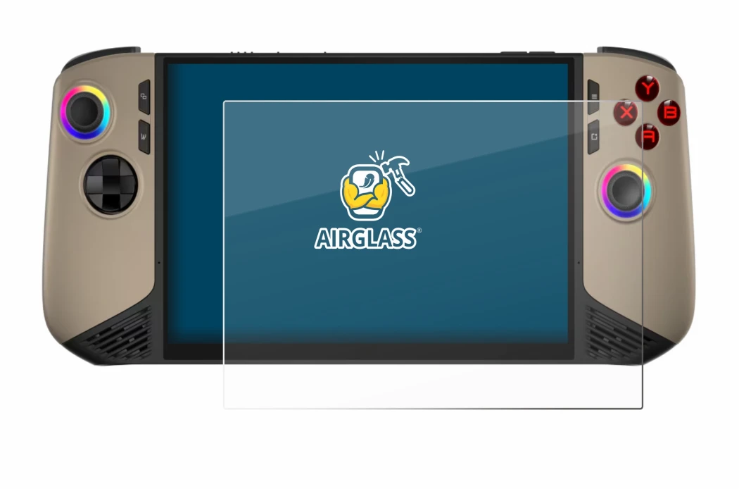 Immagine del dispositivo MSI Claw 8 AI+ con un'ampia varietà di protezioni per lo schermo.