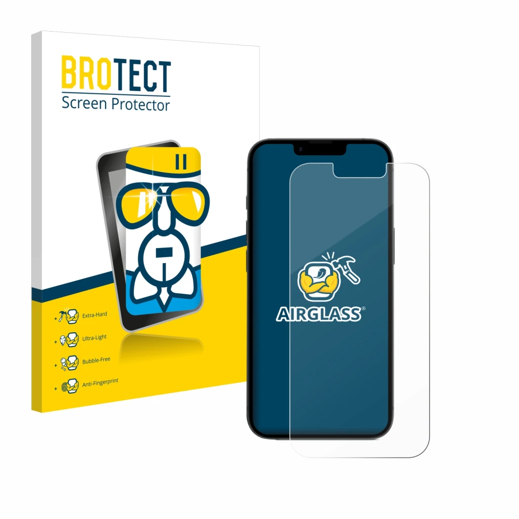 Parte frontale di una confezione del prodotto con il logo del marchio BROTECT. Accanto è raffigurato il dispositivo Apple iPho