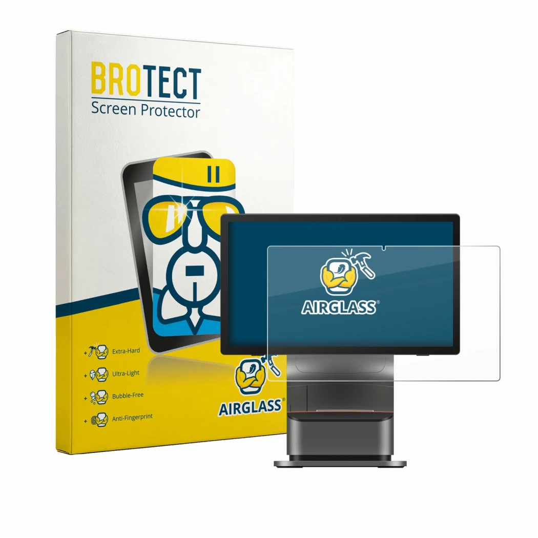 Parte frontale di una confezione del prodotto con il logo del marchio BROTECT. Accanto è raffigurato il dispositivo Sunmi T3 P