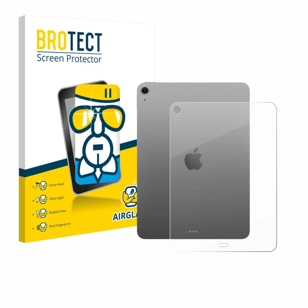 Parte frontale di una confezione del prodotto con il logo del marchio BROTECT. Accanto è raffigurato il dispositivo Apple iPad