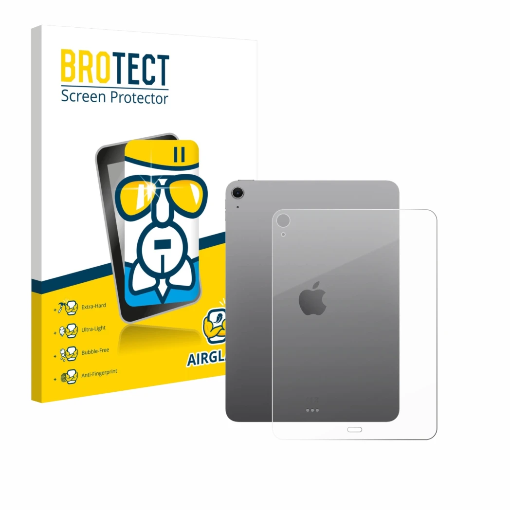 Parte frontale di una confezione del prodotto con il logo del marchio BROTECT. Accanto è raffigurato il dispositivo Apple iPad