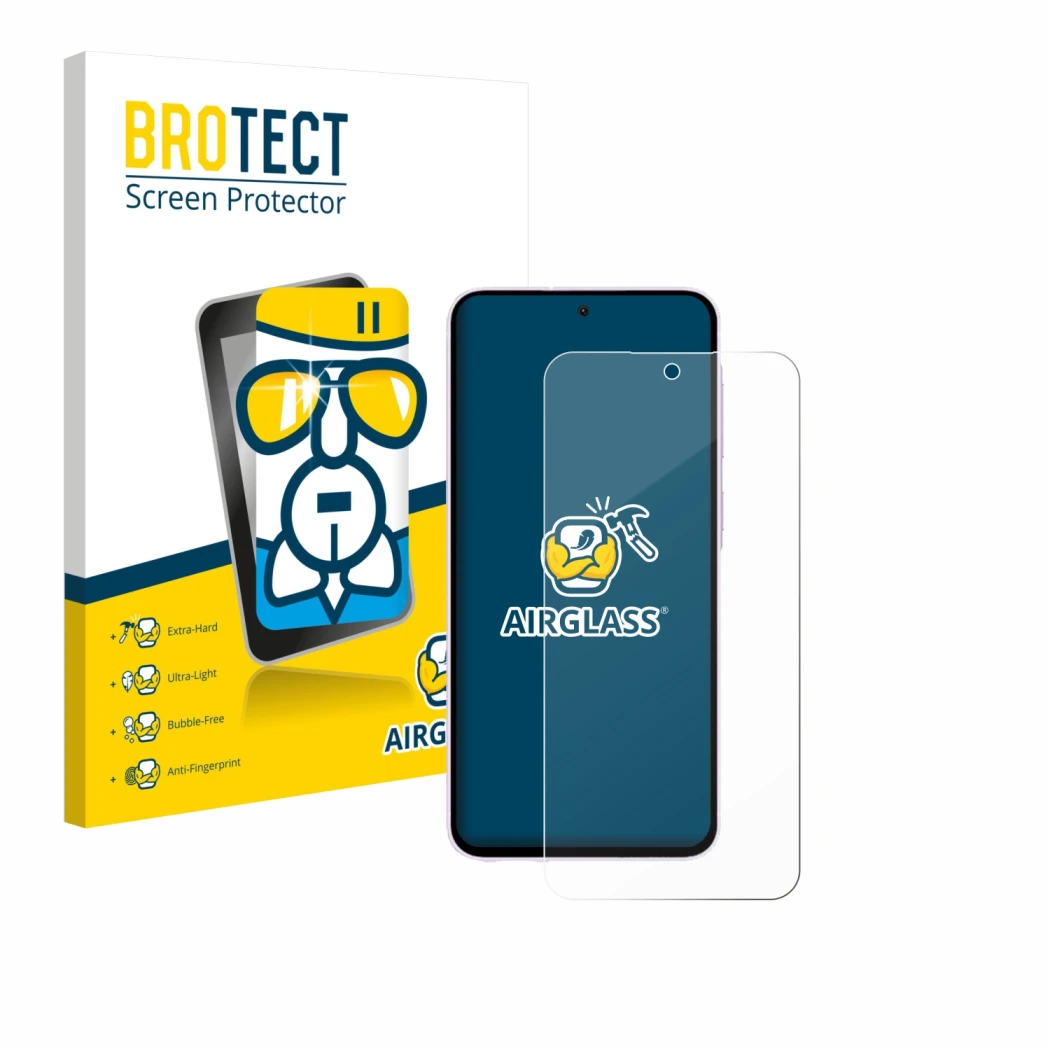 Parte frontale di una confezione del prodotto con il logo del marchio BROTECT. Accanto è raffigurato il dispositivo Samsung Ga