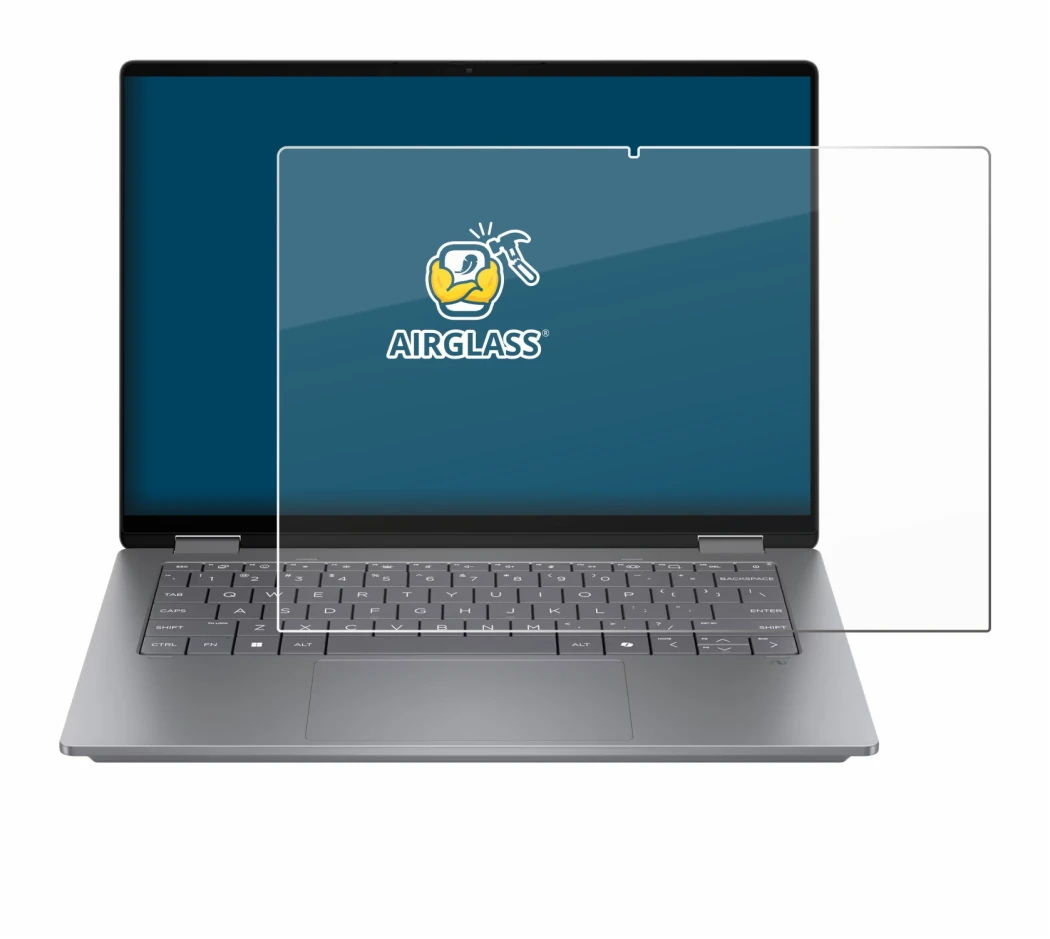 Immagine del dispositivo HP OmniBook X Flip 14 con un'ampia varietà di protezioni per lo schermo.