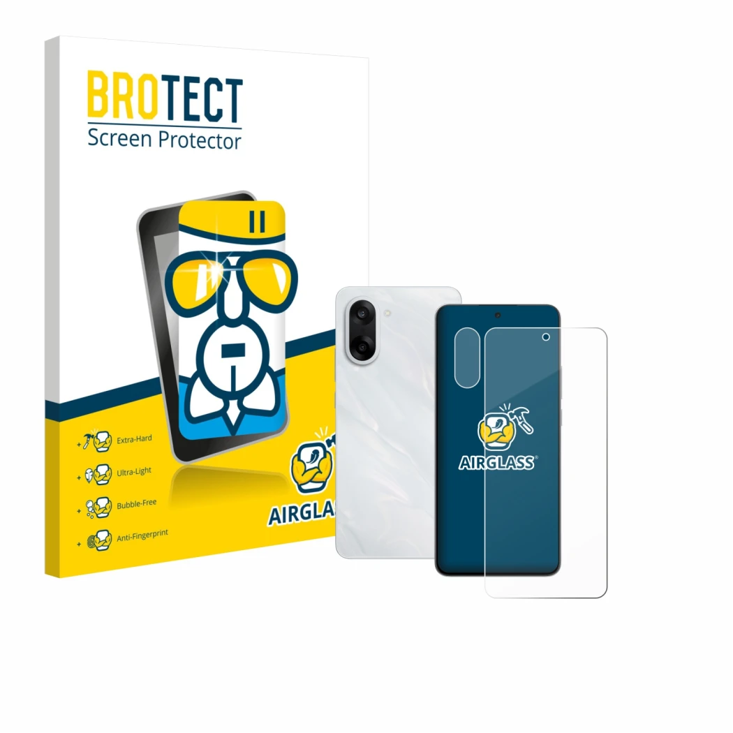 Parte frontale di una confezione del prodotto con il logo del marchio BROTECT. Accanto è raffigurato il dispositivo OnePlus No