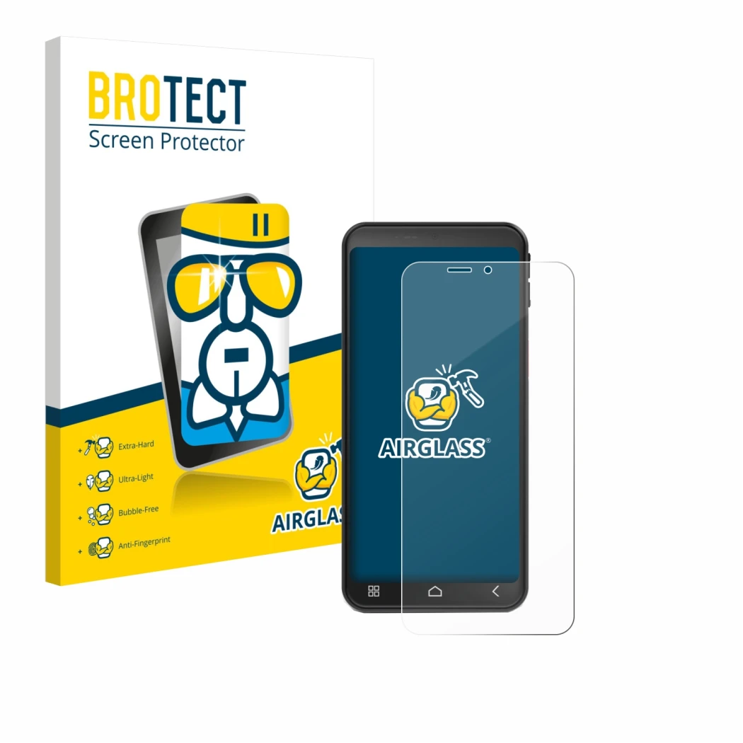 Parte frontale di una confezione del prodotto con il logo del marchio BROTECT. Accanto è raffigurato il dispositivo Emporia Sm