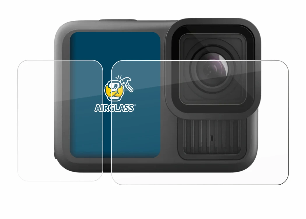 Immagine del dispositivo GoPro Hero 13 Black Creator Edition con un'ampia varietà di protezioni per lo schermo.