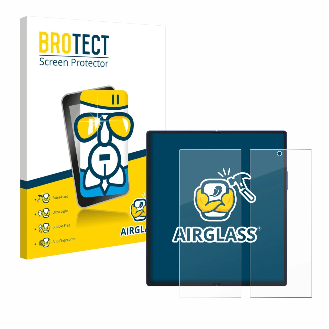 Parte frontale di una confezione del prodotto con il logo del marchio BROTECT. Accanto è raffigurato il dispositivo Samsung Ga