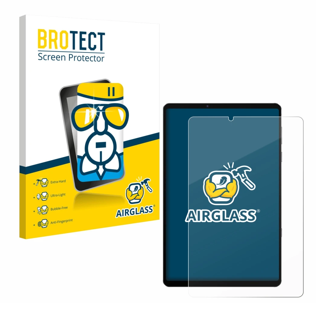 Parte frontale di una confezione del prodotto con il logo del marchio BROTECT. Accanto è raffigurato il dispositivo Lenovo Leg