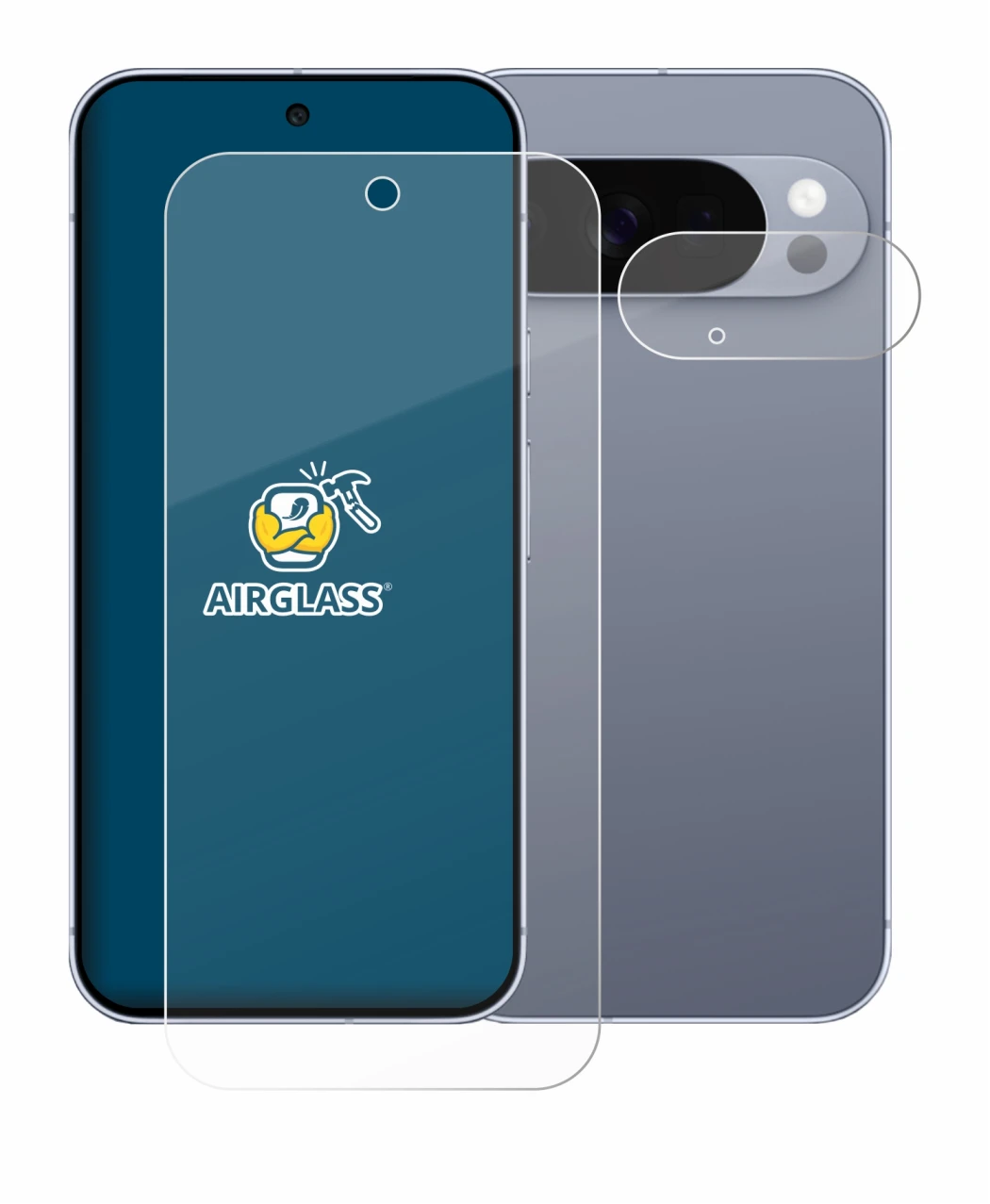 Immagine del dispositivo Google Pixel 10 Pro (Fronte+Fotocamera) con un'ampia varietà di protezioni per lo schermo.