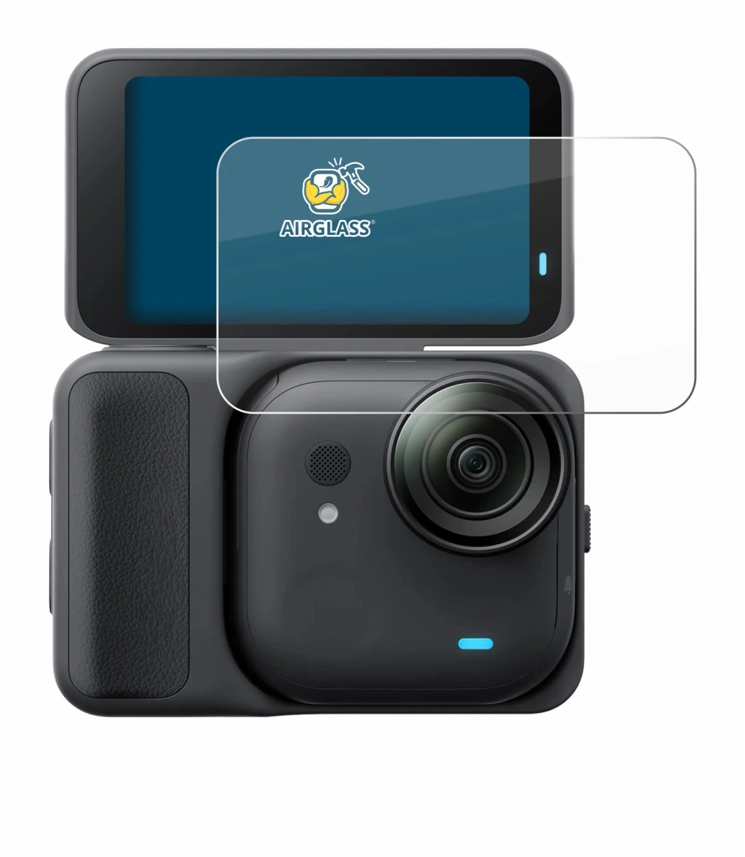Immagine del dispositivo Insta360 Go Ultra con un'ampia varietà di protezioni per lo schermo.