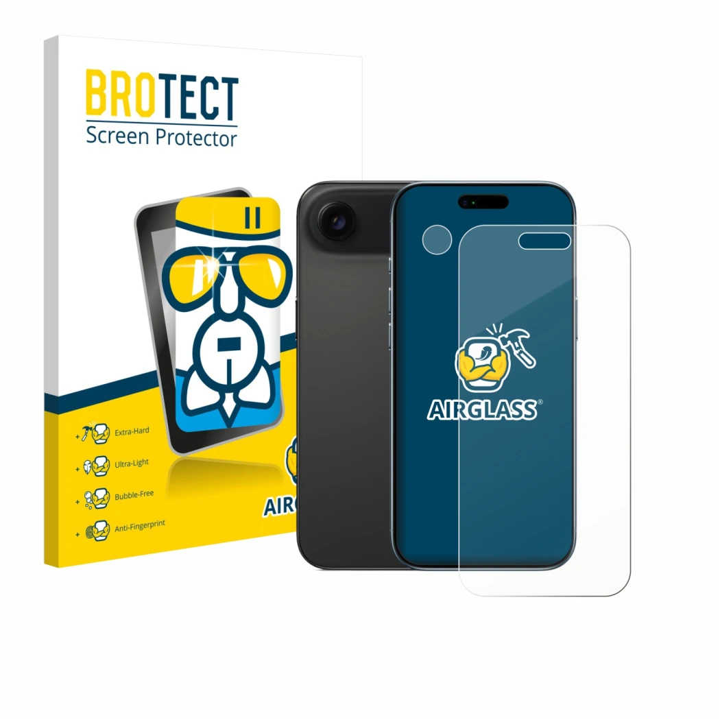 Parte frontale di una confezione del prodotto con il logo del marchio BROTECT. Accanto è raffigurato il dispositivo Apple iPho