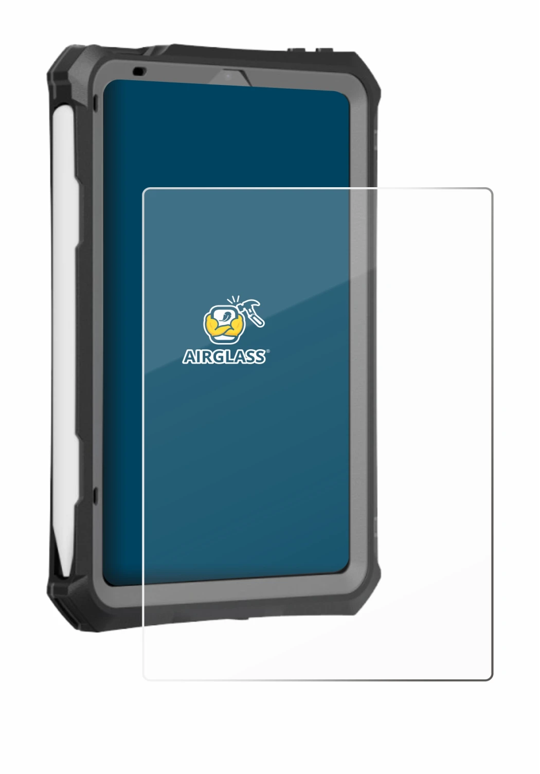 Immagine del dispositivo Apple iPad Mini 7 2024 (case-friendly) con un'ampia varietà di protezioni per lo schermo.